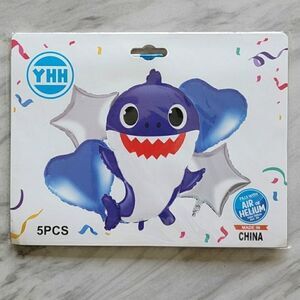 5 Pcs Baby Shark Blue Silver Heart Stars Balloons